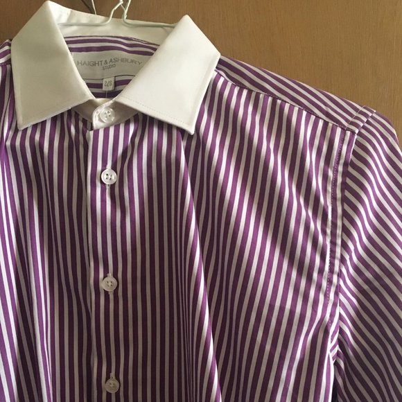 NWT Haight & Ashbury Mens Dress Shirt Purple Stripe Size Small - Picture 2 of 3